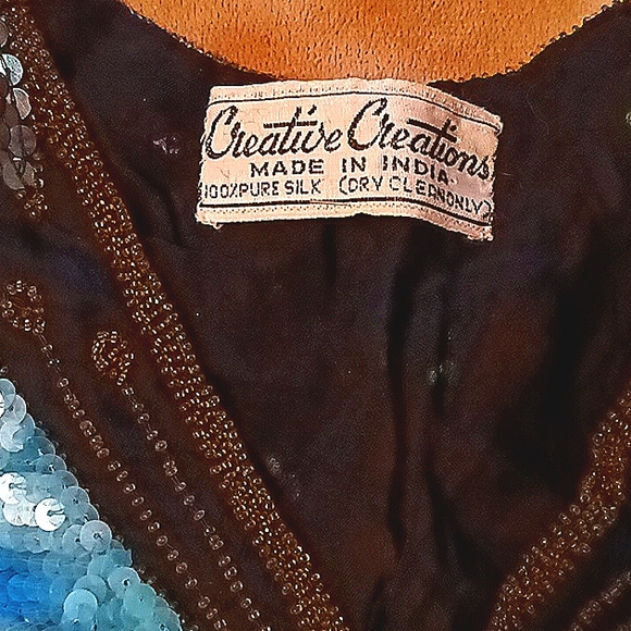 💙Vintage sequin beaded cocktail  butterfly blouse  top, 70's- 80's - Picture 5 of 5